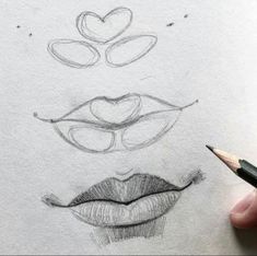 a pencil drawing of lips and glasses