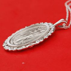 "You are looking at a gorgeous solid 925 sterling silver necklace with an authentic US Walking Liberty half dollar 90% silver AU coin. You have a choice to pick a year date between 1940 and 1947, and let me know if you want earlier year coin BUT no key dates and may not get AU coin before 1940. The coin is set with backside 4-prong, and you can see both sides of the coin. The pendant is made of solid 925 sterling silver, sized about 1.95\"(50mm) x 1.60\"(40mm), and heavy. It comes with a 20\" so Silver Coin Necklace, Key Dates, Half Dollar, Coin Jewelry, 925 Sterling Silver Chain, Coin Necklace, Leather Keychain, Silver Coins, Sterling Silver Chain