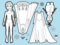 the paper doll is ready to cut out and decorate it with snowflakes