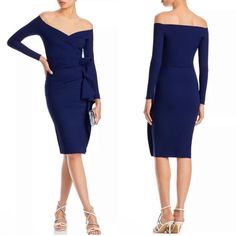 Nwt Chiara Boni La Petite Robe Silveria Off The Shoulder Bodycon Navy Blue Dress, Size 6 $695 Retail, Still On Bloomingdales Site From Site: Size & Fit Fits True To Size, Order Your Normal Size Designed For A Figure-Hugging Fit High-Stretch Designed To Hit Below The Knee 40.55" Long From Center Back Neck To Hem, Based On A Size 4 Model Measurements: 510" Height, 33.5" Bust, 23.5" Waist, 34.5" Hips, Wearing A Size 4 Product Details Off-The-Shoulder Crossover Neck Long Sleeves Ruffles At Side Raw- Elegant Blue Off-shoulder Dress For Evening, Elegant Off Shoulder Dress For Brunch, Elegant Blue Off-shoulder Formal Dress, Elegant Blue Off Shoulder Formal Dress, Blue Midi-length Off Shoulder Party Dress, Elegant Blue Knee-length Off Shoulder Dress, Elegant Blue One Shoulder Off Shoulder Dress, Fitted Blue Off-shoulder Cocktail Dress, Fitted Blue Off Shoulder Cocktail Dress