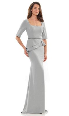 Show off your classy style when you wear this Rina Di Montella RD2761. A beautiful and sophisticated crepe full-length formal dress crafted with clean seams and features 3/4 sleeves and a square neckline. This magnificent creation has a unique beaded belt beautified with draping details that adds to the figure-flattering effect and a back zipper closure. The skirt parades in a column silhouette. This Rina Di Montella is sure to make a daring statement in that special affair! Models are wearing N Fitted Half Sleeve Maxi Dress For Evening, Elegant Half Sleeve Maxi Dress, Fitted Half Sleeve Maxi Dress For Formal Occasions, Fitted Evening Dress 3/4 Length, Evening Dress Fitted 3/4 Length, Fitted Evening Dress With 3/4 Length, Formal Fitted Maxi Dress With 3/4 Sleeve, Fitted Maxi Dress With 3/4 Sleeve For Formal Occasions, Solid Color Half Sleeve Formal Dress