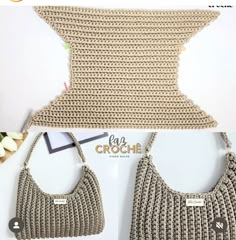 the crochet purse is made with two different types of yarn