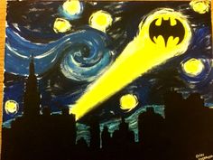 an art project for kids that is inspired by the starry night and batman logo