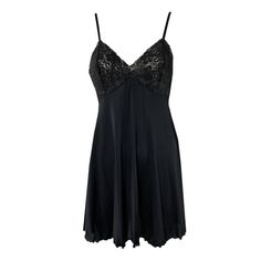 "Vintage 90s black nightie slip mini dress with lace details and frill hem. The fabric and the lace are slightly see-through. Great vintage condition Size: Labelled as a size GB 16 but runs all and I'd say fits like a size Small. For reference, the mannequin is a size XS. Measurements: - Chest 34\"  - Waist 40\"  - Hips 58\"  - Length 32\" FAQs: 💌 I usually send orders every Monday but might be delayed if there are any bank holidays or a higher amount of orders that week.  💌 All orders are sent in recyclable paper bags or cardboard boxes. Labels are printed on recycled paper and packages are sealed with kraft tape which means you can pop your parcel straight into the recycling or compost bin. If you find some plastic bubble wrap in your parcel, it has been repurposed and never bought bra Black Nightie, Slip Mini Dress, Cute Sleepwear, Dress With Lace, Dress Clothes For Women, Suits You, Lace Detail, Vintage 90s, Lace Dress