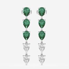 7.0X5.0 mm Pear Shaped Created Emerald and 2 2/5 ctw Pear Lab Grown Diamond Dangle Earrings 14K White Gold Earrings Platinum, Diamond Dangle Earrings, Pear Shaped, Lab Grown, Fashion Earrings, Lab Grown Diamonds, Pear, Platinum, Emerald