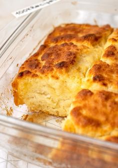 a casserole dish with some bread in it