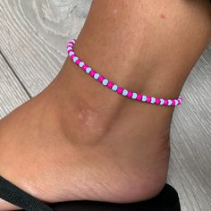 🌸 hot pink and sky blue miracle bead anklet 🌸  ♥️Catches the light to give off a glow!  ♥️Perfect for nights out or even holidays!  ♥️Please message me if you have any questions each  ♥️ Made on rope so they are self tie at each end making it adjustable to you own size White beads may appear grey/silver when opened in a dark room. The full effect of the beads will shine through in different lights. Please note: Buyer pays for any return postage/ exchange postage x Adjustable Pink Anklet With Colorful Beads, Pink Trendy Anklets For The Beach, Pink Trendy Beach Anklets, Trendy Pink Beach Anklets, Pink Summer Festival Anklets, Pink Tiny Beads Anklets For Summer, Adjustable Pink Anklets For Festivals, Pink Anklets With Tiny Beads For Summer, Pink Beaded Anklets For Summer