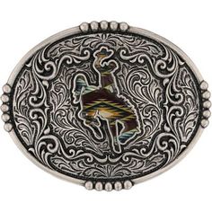 There is nothing like a Western sunrise and this Sunrise Bronc Attitude Buckle captures a fraction of its beauty. The antiqued silver tone buckle contains both etched and raised filigree creating a dynamic backdrop for the silhouette of a rider upon a bucking bronco. A Southwestern pattern filled with tones of red, yellow, orange and green fills the silhouette figure. This buckle is perfect for any occasion with a pop of subtle color. Standard 1.5 inch swivel. Montana Silversmiths Attitude Buckl Adjustable Silver Southwestern Belt Buckles, Silver Bohemian Adjustable Belt Buckles, Southwestern Silver Belt Buckle With Antique Detail, Adjustable Engraved Silver Belt Buckles, Artisan Silver Adjustable Belt Buckles, Artisan Adjustable Silver Belt Buckles, Artisan Silver Belt Buckle With Antique Detail, Silver Artisan Belt Buckle With Antique Design, Western Sunrise