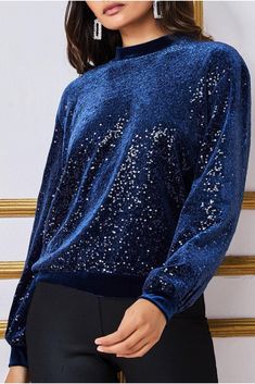 Bring some glam to your casual wear with this sparkling sequin velvet jumper from Goddiva. Whoever said sequins were just for formal occasions were lying! This sparklingtop adds a little dash of glamour to your daily fashion statement. Made from a velvet material, decorated with gorgeous sequins that gives it a rich and durable feel. Thissweater is a rare combination of comfort and elegance all rolled into one. Team this sequin jumper with leggings or jeggings and a classic pair of ankle boots for an everyday look with added style. Sequin Jumper, Knee Length Evening Dress, Velvet Jumper, Cocktail Wear, Puff Sleeve Dresses, Velvet Material, Blue Sweater, Knee Length Dresses, One Team