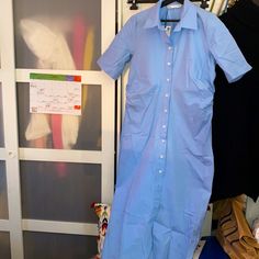 Long Shirt Dress Beautiful Fit Have Some Kind Of Squish Sides Show In 2nd Pic From Zara John Life Collection,It’s A Large Will Fit A Med. Light Blue Cotton Shirt Dress For Daywear, Light Blue Collared Cotton Dress, Light Blue Short Sleeve Shirt Dress For Spring, Light Blue Collared Daywear Dress, Light Blue Collared Day Dress, Light Blue Collared Dress For Daywear, Light Blue Short Sleeve Midi Dress For Work, Light Blue Cotton Midi Dress With Short Sleeves, Blue Short Sleeve Shirt Dress For Daywear