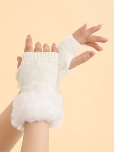 Branco  Collar  Tecido de malha Simples Luvas sem dedos para inverno Embellished   Acessórios Femininos Winter Gloves For Women, Paw Gloves, Sarees For Girls, Knitted Mittens Pattern, Winter Gear, Mittens Pattern