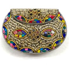 Ramla Mosaic Moroccan Vintage Handmade Stone Eyes Bag Directly From Morocco New In Bag From Original Manufacturer! Gold Toned Shoulder Strap Included. Use As Clutch, Crossbody Or Shoulder! Appropriate Measurements 7 1/2” Width 5” Length 4” Depth Colors: Multicolored Removed To Photograph Only, Repacked In Original Packaging Received. Box-2-54 Artisan Multicolor Clutch As A Gift, Artisan Multicolor Rectangular Clutch, Bohemian Gold Evening Bag, Multicolor Evening Bag For Festivals, Multicolor Handmade Evening Bag For Festivals, Handmade Multicolor Evening Bag For Festivals, Multicolor Embellished Bags For Festive Occasions, Artisan Multicolor Clutch Bag, Multicolor Clutch With Handwork