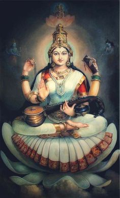 a painting of a woman sitting on top of a lotus with her hands in the air