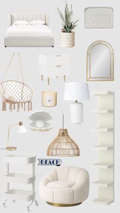 a collage of white furniture and accessories