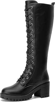 Lace Up Knee High Boots, Motorcycle Riding, Chunky Block Heels, Riding Motorcycle, Lug Sole, Women Lace, Knee High Boots, Fashion Boots, High Boots