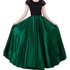 PRICES MAY VARY. Style: 360 Degree, full circle skirt, 14 Yard. Material: 100% polyester, made the high quality satin, Colorful, shiny, thin, soft, comfortable color very gorgeous, have a good big stage effect. Waist: stretchable waist for 25 ~43 inches, US size 2~18. Skirt length: 90 cm/35.5 inches. Due to the ladies' heigh different, the same length skirt has the different effects. Normally, for 5'3" or shorter, it's a floor length skirt. For 5'3"~5'6", it's a ankle length skirt. For 5'6" or t Shiny Skirts, Maxi Dress Collection, Ankle Length Skirt, Dance Skirt, Floor Length Skirt, Full Circle Skirts, Maxi Dress Online, Skirt Long, Satin Maxi