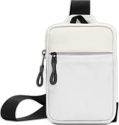 Sporty White Nylon Shoulder Bag, White Nylon Crossbody Shoulder Bag, White Crossbody Chest Bag, White Rectangular Chest Bag For Travel, White Rectangular Nylon Shoulder Bag, White Rectangular Chest Bag With Cell Phone Pocket, White Chest Bag With Zipper For Travel, White Chest Bag With Zipper Pocket For Everyday Use, White Rectangular Chest Bag With Zipper Closure