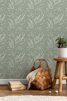 Savage Green Wildflower Wallpaper / Peel and Stick Wallpaper Removable - ONDECOR.COM Green Peel And Stick Wallpaper, Wildflower Wallpaper, Farmhouse Wallpaper, Thick Wallpaper, Office Wallpaper, Church Nursery, Commercial Wallpaper, Green Cabinets, Wallpaper Accent Wall