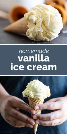 homemade vanilla ice cream in a waffle cone