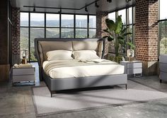 VIG Furniture Modrest Jolene - Eastern King Dark & Light Grey Leatherette Bed VGBBMA2013K-GRY-BED-EK Wood Frame Bed, Gray Nightstand, La Furniture, Frame Bed, Grey Dresser, Wingback Headboard, Beds & Bed Frames, Dark Light, Grey Light