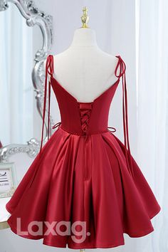 Style: 12199 Closure: Lace-Up Details: Bra Cups,A-line, V-Neck, Sleeveless, Beads Fabric: Satin Neckline: V-Neck Silhouette: A-line Burgundy Homecoming Dress, Evening Dresses Short, Prom Style, Short Prom Dress, Short Prom, Dress Satin, Prom Night, Luxury Dress, Red Satin