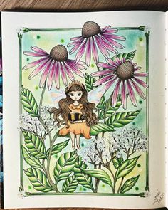 a drawing of a girl surrounded by flowers