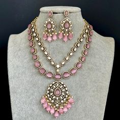 Pink Victorian moissanite polki Necklace,Sabyasachi Necklace, Statement Necklace,Semi Precious Necklace, Designer necklace, Indian wedding Regular Size And Adjustable with a thread  Victorian dull gold plating  Earrings Length 2.5 inches Dispatch in 1 business day Ships from California USA This is 100% Handmade jewelry. So the color, shades, and texture displayed may vary slightly from the actual product due to digital image limitations. We request you to consider these minor variations. Please expect the possibility of some slight imperfections when buying handmade jewelry. If you have any questions, please message or email us. Arrives in gift box. Please let me know if you have any questions. Thank you so much visiting my shop. Luxury Elegant Pink Kundan Necklace, Luxury Pink Kundan Necklace, Elegant Pink Kundan Necklace, Ceremonial Pink Kundan Necklace, Semi Precious Necklace, Elegant Pink Multi-stone Necklace, Pink Victorian, Polki Necklace, Buy Handmade