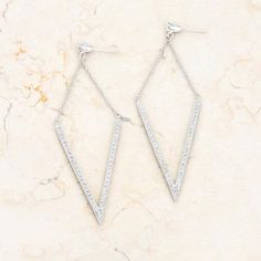 [Diamond Engagement Rings, Diamond Stud Earrings, and Gold Jewelry Online]-Angelucci Jewelry Statement Drop Earrings, Clear Stone, Stone Cuts, V Shape, Arrow Necklace, Platinum, Silver Necklace, White Gold, Plating