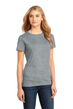 An effortless, perfect tee for everyday wear.; 4.3-ounce, 100% combed ring spun cotton, 32 singles; 1x1 rib knit neck; Shoulder to shoulder taping; Please note: This product is transitioning from woven labels to tear-away labels. Your order may contain a combination of both labels. Fitted Heather Grey Crew Neck Tops, Fitted Heather Grey T-shirt With Crew Neck, Fitted Heather Grey T-shirt With Short Sleeves, Fitted Heather Grey Short Sleeve T-shirt, Fitted Heather Grey Crew Neck T-shirt, Classic Fitted Gray T-shirt, Classic Heather Grey Cotton Top, Tape Measures, Classy Casual