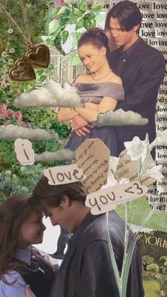 the collage shows two people in love, one is holding a flower and the other has