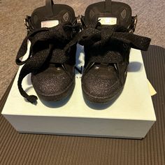 True To Size Comfortable Basically Brand New Only Worn A Few Times Luxury Black High-top Sneakers For Sports, Designer Black High-top Sneakers With Studded Outsoles, Designer Black High-top Sneakers With Laces, Designer Black Lace-up High-top Sneakers, Bape Jacket, Lanvin Sneakers, Lanvin Shoes, Prom Looks, Fit Ideas