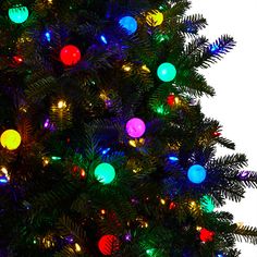 a christmas tree with multicolored lights on it