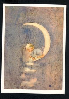 a painting of a baby sleeping on the moon