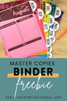 binder labels with the words, master copies binder freebie on them