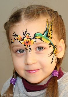 Hummingbird Face Paint, Bird Face Painting, Bird Face Paint, Girl Face Painting, Face Painting Easy, Kids Face Paint, Face Paintings, Belly Painting