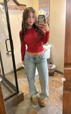 Cute Simple Outfits, Really Cute Outfits, Red Shirt, Basic Outfits