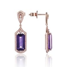 The perfect earrings for all your major life events. These timeless earrings are the perfect piece to wear or gift. Emerald Cut Earrings, Purple Amethyst Earrings, Art Deco Emerald, Cut Earrings, Elegant Art, Amethyst Earrings, Diamond Drop Earrings, Brilliant Diamond, Purple Amethyst