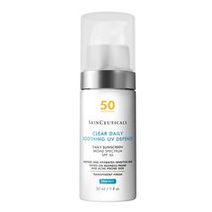 A daily non-comedogenic sunscreen featuring a mineral and chemical blend that helps soothe and hydrate sensitive and redness-prone skin. Clear Daily Soothing UV Defense SPF 50 Sunscreen helps to reduce the appearance of visible redness, improve skin texture and deliver all-day hydration. This sunscreen offers broad spectrum UVA/UVB protection for all skin types. The hybrid formula combines 7% zinc oxide and chemical filters with patented Netlock™ technology, a unique sunscreen innovation for an even distribution of actives and a light, non-greasy feel on skin. The hybrid formula combines 7% zinc oxide and chemical filters with patented Netlock™ technology, a unique sunscreen innovation for an even distribution of actives and a light, non-greasy feel on skin. This hybrid formula combines 7% Skinceuticals Silymarin Cf, Colorescience Sunscreen, Skin Ceuticals, Non Comedogenic Sunscreen, Skinceuticals Sunscreen, Sunscreen For Sensitive Skin, Daily Sunscreen, Skin Clear, Sunscreen Spf 50