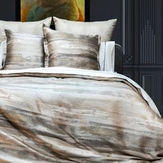 Horizon Gold/Silver Bedding by Ann Gish | Fig Linens Ombre Bedding, Silver Duvet Cover, Silver Bedding, Feather Pillow, Luxury Duvet Covers, Toss Pillow, Reversible Duvet Covers, Duvet Bedding Sets, Bedding Accessories