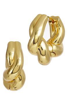 Relaxed knots bring big texture to these on-trend hoop earrings with a fine gold finish to ensure a lasting lustre. 0.98" diameter Hinged post back 14K gold plated brass Imported Gold Chunky Jewelry, Big Gold Earrings, Large Gold Earrings, Chunky Gold Jewelry, Moodboard Fashion, Twist Hoop Earrings, Classy Lady, Earrings Aesthetic, Lady Style