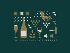 the champagne of epernay logo on a dark green background with stars and leaves