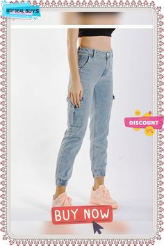 Women High Waist Side Pocket Pants Spring Autumn Denim Boyfriend Jeans Non-stretch Utility Denim Jeans, Non-stretch Denim Utility Jeans, Utility Non-stretch Denim Jeans, Trendy Spring Cargo Style Jeans, Casual Cargo Jeans For Spring, Spring Mid-rise Cargo Jeans With Pockets, Spring Trendy Cargo Style Jeans, Spring Trendy Cargo Jeans, Trendy Relaxed Fit Denim Cargo Pants