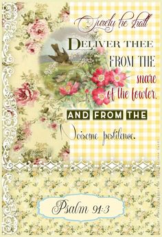 the bible verse with flowers and an image of a bird on a checkered background