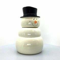 a white snowman with a black top hat