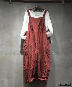 Olivia Mark - Relaxed and Casual Silk-Linen Overalls Linen Overalls, Suspender Pants, Linen Jumpsuit, Bamboo Fabric, Pants Outfit, V Neck Dress, Orange Red, Casual Outfit, Full Body