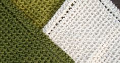 three different colors of crocheted cloths on top of each other, one green and the other white