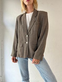 "- Vintage 80s houndstooth blazer jacket  - Shoulder pads - 100% rayon - Shell buttons - Made in USA - Brand: A B S - Tagged Large  Chest: 20\" Length: 26.5\" Sleeve: 24\" Shoulder: 17\"" Retro Workwear Blazer With Welt Pockets, Retro Blazer With Welt Pockets For Work, Retro Notch Lapel Blazer For Fall, Casual Houndstooth Blazer With Notch Lapel, Casual Houndstooth Notch Lapel Blazer, Casual Notch Lapel Blazer With Houndstooth Pattern, Retro Notch Lapel Blazer For Spring, Casual Notch Lapel Houndstooth Blazer, Retro Sport Coat For Spring Workwear