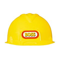 a yellow hard hat with the word boss on it