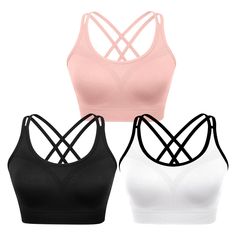 PRICES MAY VARY. Material: 92% Nylon + 8% Spandex; made of 4 way stretch, soft, lightweight and breathable fabric. Sexy Crisscross Back: Cross open back design to show your sexy back line and training results perfectly. Cute and flattering. Removable Soft Pads: Removable built-in chest pads provide enough support, it's very convenient to make adjustments according to your needs. Medium Support: Perfect for A/B cups, Light compression sits close to keep everything in place and minimizes bounce, e Stretch Elastane Racerback Sports Bra, Fitted Seamless Activewear With Cross Back, Seamless Stretch Nylon Sports Bra, Seamless Sports Bra In Elastane, Nylon Seamless Sports Bra With Medium Support, Medium Support Seamless Nylon Sports Bra, Stretch Seamless Sports Bra In Elastane, Fitted Nylon Seamless Sports Bra, Seamless Elastane Sports Bra For Workout