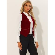 Pair with the solid color blouse or ruffle neck shirt for a casual business style. In this vintage solid color velvet fabric design, this vest is classic and timeless for your daily outfits. Classic OL style, fit for office and other formal occasions. Retro contrast satin with velvet can show your elegance and more charming, making you look more and more capable. Semi-formal Sleeveless Vest For Fall, Elegant Winter Vest, Fitted Solid Sweater Vest For Work, Fitted Solid Color Sweater Vest For Work, Fitted Sweater Vest For Work, Elegant Vest Tops For Fall, Elegant Winter Workwear Sweater Vest, Classic Fall Office Vest, Formal Vest Top For Fall